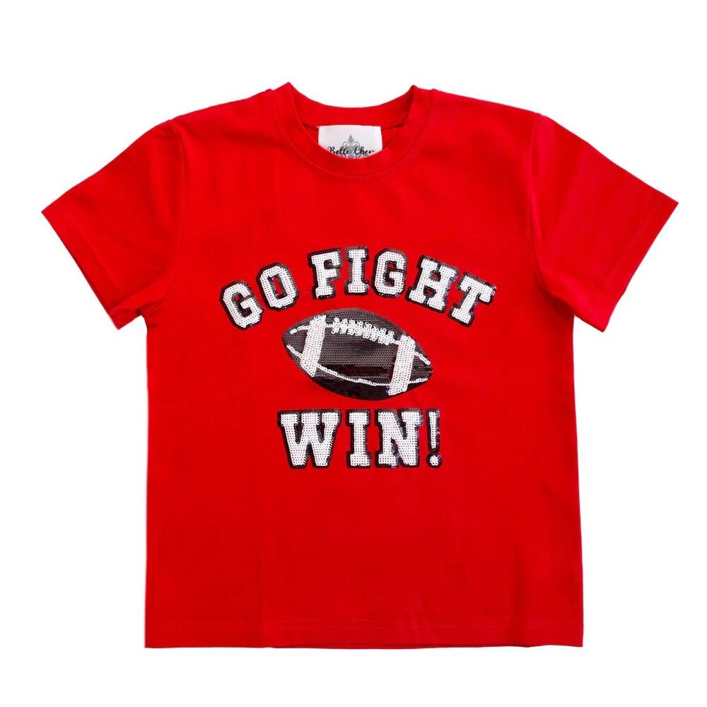 Belle Cher Go, Fight, Win Red And‎ Black Sequin Adult Shirt NWT size large